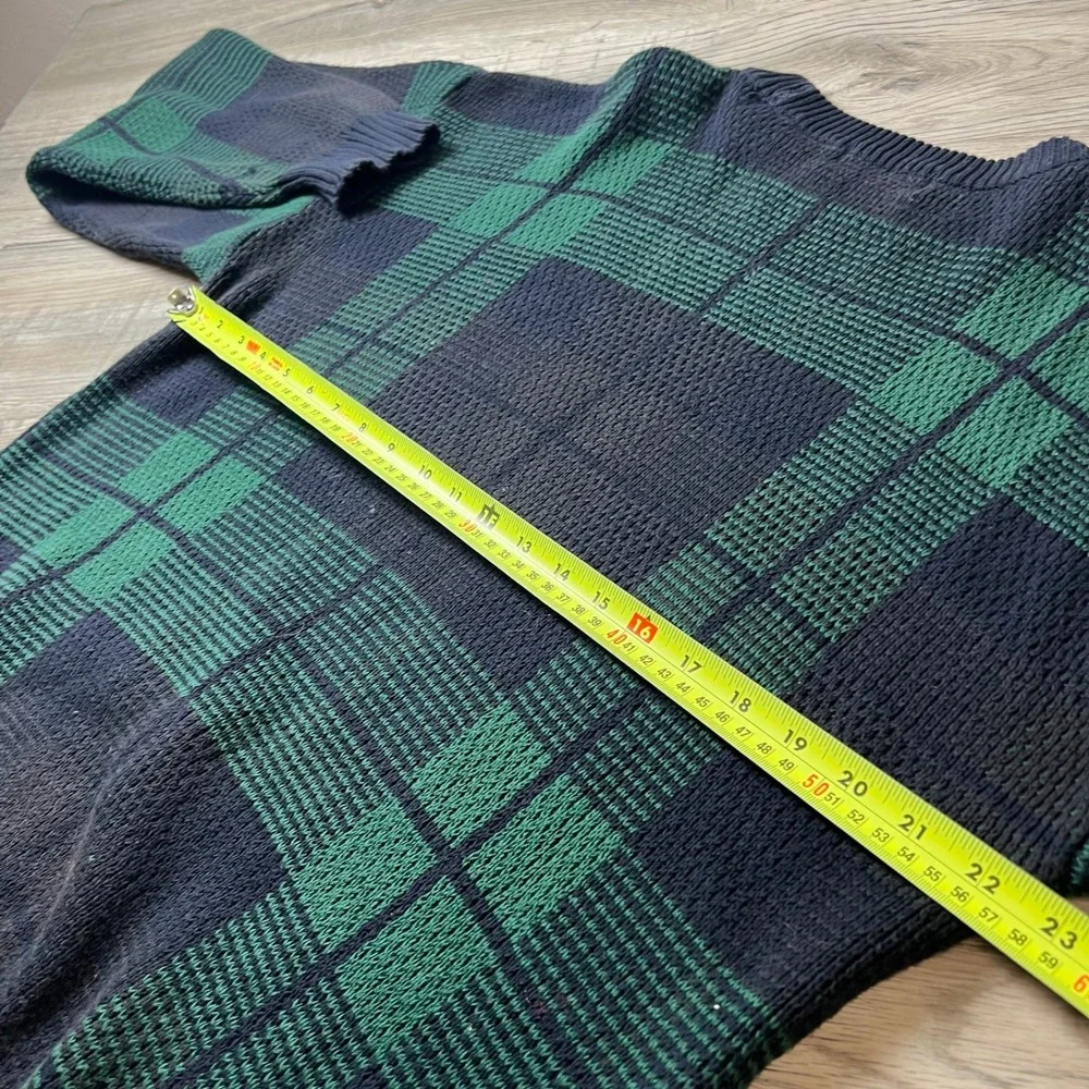 Croft & Barrow Sweater Mens XL Green Navy Plaid Cotton‎ Vintage Crewneck AE78
